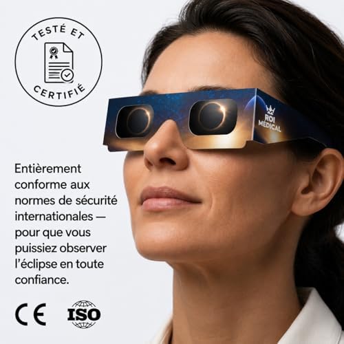 Lunettes Eclipse Solaire 2026 – Lot de 6 Paires Premium avec 2 Filtres Solaires pour Smartphone, Lunettes Eclipse Solaire ISO 12312-2, Certifiées CE, Protection des Yeux pour l'Observation du Soleil