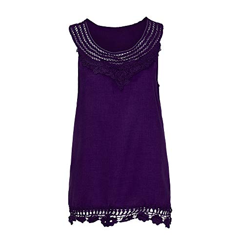 XOWRTE Women's Tops Loose Plus Size Lace Vest O-Neck Tunic Sleeveless Blouse T-Shirt - Thumbnail 6