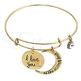 FunnyDay 1PC New Charm Alloy Expandable Wire Bangle Bracelet Crescent Adjustable Pendant Jewelry for Friends&Family (Gold)