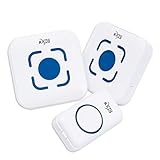 KMC simple wireless doorbell, 2 plug-in without battery receiver and 1 remote button transmitter, 1000 Feet Operating, ringing time more than 50 times (white)