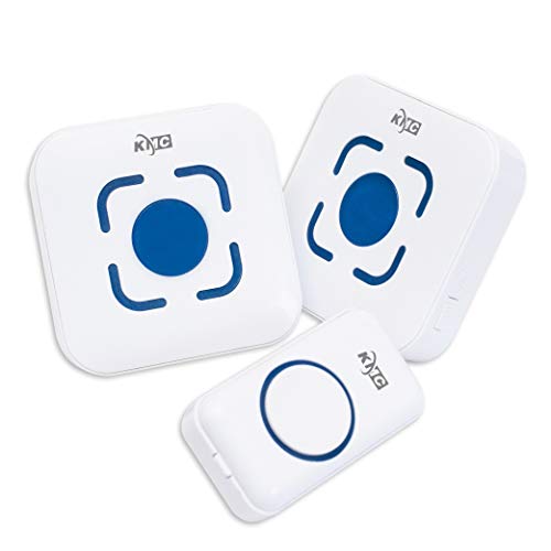 KMC simple wireless doorbell, 2 plug-in without battery receiver and 1 remote button transmitter, 1000 Feet Operating, ringing time more than 50 times (white)