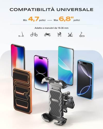 Porta Cellulare Moto Morsetto Stabile Migliorato e 1S Blocco Rapido