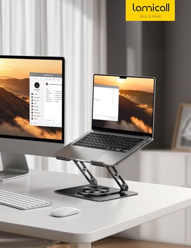 Lamicall Soporte para Laptop - [Giratoria 360°] Soporte Ergonómico Base Laptop, Elevador Plegable y Portátil de Aluminio Stand Escritorio, Compatible con MacBook Air Pro, DELL, HP (10-17.3") - Negro