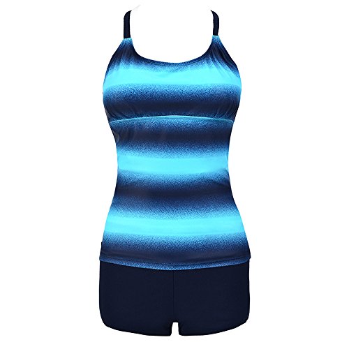 ASERTY Women's Swim Top Two Pieces Plus Size Gradient Tankini Bikini Swimwear Swimsuit Bathing Suit Blue