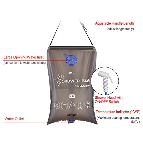 Roeam Campingdouche met pomp, opvouwbare waterzak, 15 liter, met douchekop en afneembare slang, douches voor buiten… - Image 3