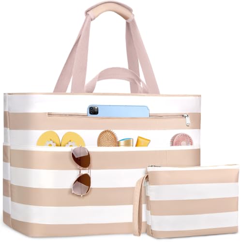 NEWIROVE Beach Bag Women Large Xxl Family Bags Beach with Zip Beach Bag Foldable Bag Travel Lightweight Tote Bag Women for Beach, Travel, Picnic. 50L