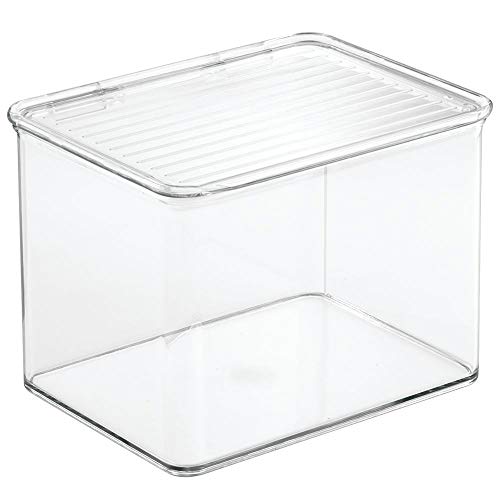 mDesign Stackable Plastic Storage Bin Box with Hinged Lid Organizer for Vitamins, Supplements, Serums, Essential Oils, Medicine Pill Bottles, Adhesive Bandages, First Aid Supplies - Clear