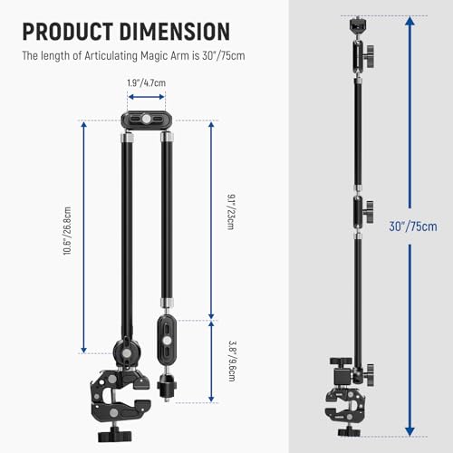 NEEWER 30" Articulating Magic Arm with Super Clamp/Action Cam Mount/Phone Holder, Overhead Camera Desk Mount Mic Boom Stand, Compatible with GoPro iPhone DSLR Webcam Microphone Video Recording, UA056