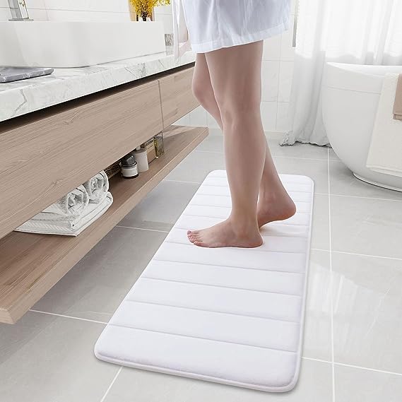 smiry Memory Foam Bath Mat, 40 x 120 cm, Extra Soft Non-Slip Bathroom Mat Runner, Super Absorbent Long Bath Mats for Bathroom Floor Machine-Washable Dry Bath Rug Foot Mat, White — image 1