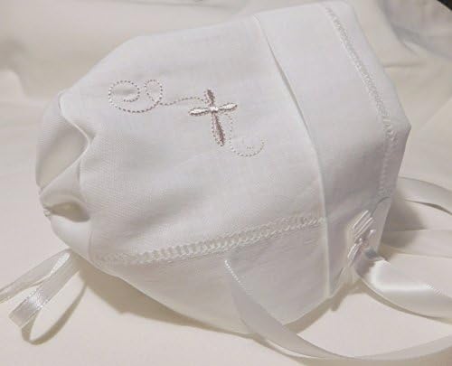 Integrity Designs Baby Linen Keepsake Cross Embroidered Handkerchief Christening/Baptism Bonnet and Gift Card with Envelope