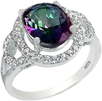 Color Changing Halo ring designer 14mm Wide Oval and Brilliant cut 925 Silver