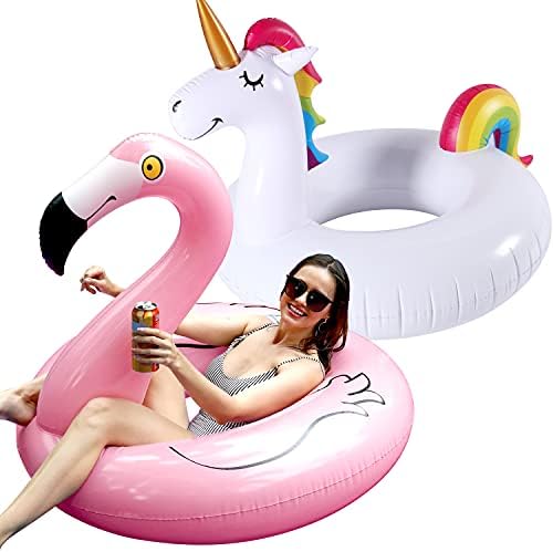 FindUWill Pack 42'' Inflatable Pool Floats Flamingo Unicorn Swim