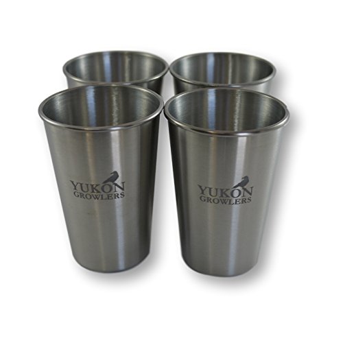 Yukon Growlers Stainless Steel Pint Glasses - Set of 4-16 oz True Pints - Food Grade 304 Stainless Tumblers for Camping, Picnics and Home Use - Durable, Stackable and Dishwasher Safe Metal Cups