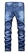 Men's Blue Ripped Skinny Distressed Destroyed Straight Fit Denim Jeans with Holes, Denim Blue, W32