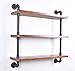 Diwhy Industrial Pipe Shelving Bookshelf Rustic Modern Wood Ladder Storage Shelf 3 Tiers Retro Wall Mount Pipe Design DIY Shelving (Black, L 36