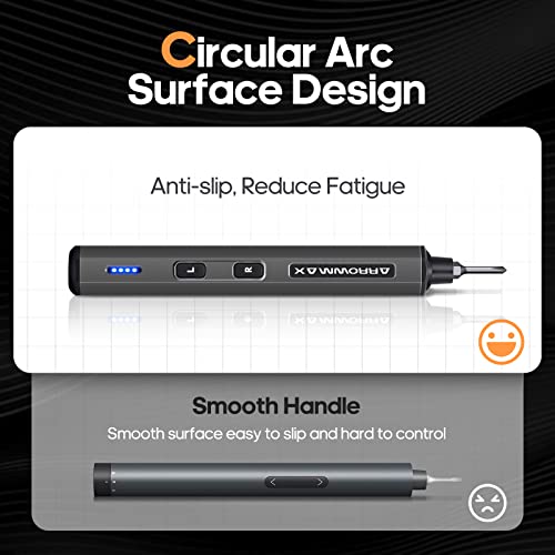 Electric Screwdriver- AM ARROWMAX Cordless Precision Screwdriver Set with 28 Magnetic Precision Bits, Rechargeable Portable Repair Tool Kit for Electronics Laptops Glasses Clocks (SES MINI), Black