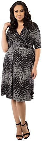 Kiyonna Women's Plus Size Essential Wrap Dress 0X Black Chevron Print