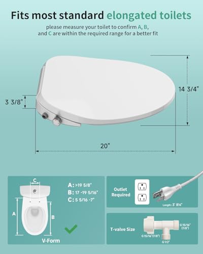 SR SUN RISE Electric Bidet Toilet Seat for Elongated Toilets | Dual Nozzles for Female & Hip Wash, 6 Wash Modes, Comfort Heated, Air Dryer, Ultra-Slim Profile,Easy Knob Control,