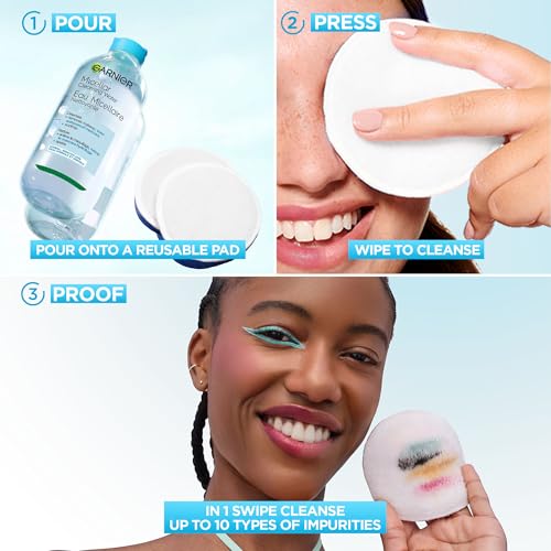 Garnier Micellar Water For Waterproof Makeup, Hydrating Facial Cleanser & Makeup Remover, Suitable for Sensitive Skin, Vegan, Cruelty Free, 13.5 Fl Oz (400mL), 1 Count