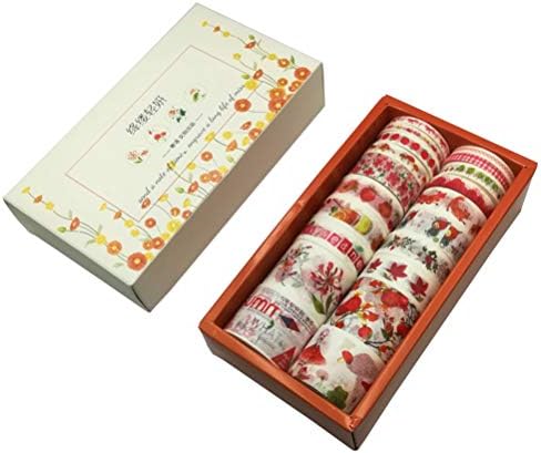 Washi Tape Set 20 Rolls Japanese Fan Bow-Knot Fruit Red Forest Flower Cute Fox Mushroom Adhesive Label for Scrapbooking Diary Art Project Planner DIY Craft Photo Frame Journal Letter Gift Wrapping