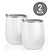 Maars Bev Stainless Steel Stemless Wine Glass Tumbler with Lid, Vacuum Insulated 12 oz Cup | Spill Proof, Travel Friendly, Classic Cocktail Drinkware - 2 Pack White