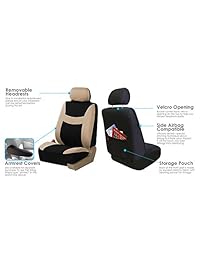 Juego de funda para asiento bolsas de aire de tela negra ligera y fresca FH Group FH FB030115 SEAT lista para separar; se ajusta a la mayoría de autos, camiones, SUV o van, Beige