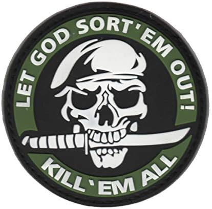 LET GOD SORT ‘EM Out Kill ‘EM All Martial Arts Military Patch Fabric PVC Badges Patch Tactical Stickers for Clothes with Hook & Loop (Green)