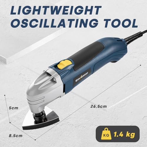 Enventor Oscillating Multitool 200W, 22000 RPM, 3° Oscillation Angle, Multifunction Tool Includes 1 Scraper, 1 Saw Blade and 16 Sandpaper for Cutting, Carving and Polishing