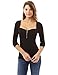 PattyBoutik Women Square Neck Zipper Empire Waist Blouse (Black X-Small)