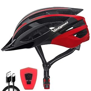 VICTGOAL Bike Helmet with Safety USB Rechargeable LED Light Adult Bicycle Helmet Detachable Sun Visor Cycling Mountain…