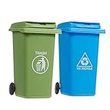 Juvale Set of 2 Mini Curbside Trash Recycling Pencil Pen Holder Desk Storage Organizer Caddy for Office, Work and School Stationery Supplies - Blue and Green