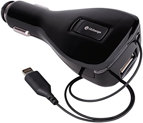 iXchange LED Strip 25W 5A Smart Port Car Charger, Intelligent Charging Control Save Charger with 3.2FT Retractable Lightning Cable + Extra 2.3FT 2.5A Micro USB Cable