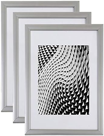 Set of 3 Photo Frames A4 (21x29.7 cm) Silver - Resin photo frame with protective glass pane - Delivered with foot stand…