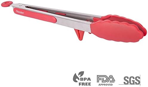 Aboden Silicone Heads Cooking Tongs with Side Rests, 12 Inch, Red