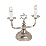 Jewish Shabbat and Holiday Electric 2 Light Pewter Candleholder Lamp