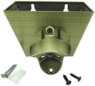 Bottle Opener Wall Mounted and Stainless Steel Cap Catcher with Screws Antique Brass