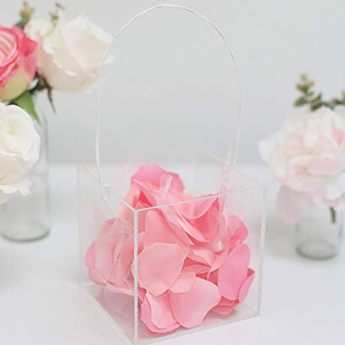 LUGUNU Flower Girl Basket, Handmade Acrylic Crystal Clear Wedding Flower Box with Adjustable Ribbon Handle for 2-6 Years Old Flower Girl