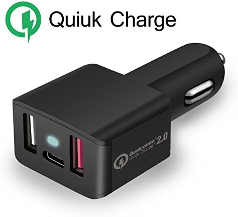 Type C Car Charger, Motoraux 36W 3-Port USB Car Charger with with Type-C 3.1 + Dual AiPower Quick Charge Ports for Nexus 5X 6P, MacBook 12" iPhone, Galaxy S7 S6/Note 6 5, Nokia and More