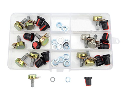 WGCD 12 PCS B2K B5K B10K B20K B50K B100K Ohm Knurled Shaft Linear Rotary Taper Potentiometer with Cap Kit - Thumbnail 7