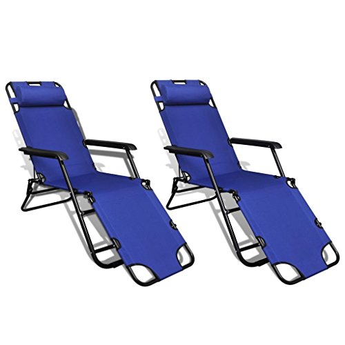 Tidyard Sunlounger 2 pcs with Footrest Foldable Adjustable Blue Headrest Soft Foldable Convenien ...