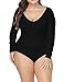 Allegrace Women Plus Size Long Sleeve Bodycon Crotch Snap Stretch Jumpsuit Romper