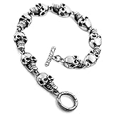 Men's Stainless Steel Bracelet Link Wrist Silver Black Skulls Gothic (with Gift Bag)