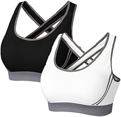 Women's Sports Bras Seamless Racerback Fitness Workout Yoga Bra (S, 2 pack(Black+White))