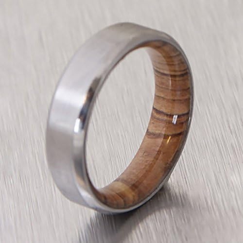 Wood wedding band engagement wood ring titanium band with OLIVE wood