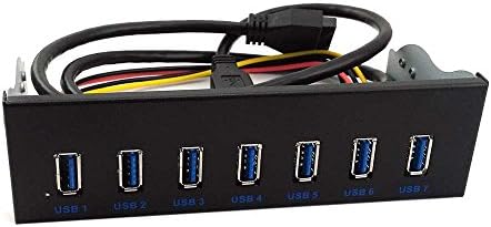 XinYS USB3.0 Superspeed 7 Ports USB 3.0 5.25 inch CD-ROM Metal front panel USB3.0 Hub with 15 Pin SATA Power Connector and 20 Pin Connector & 2ft Adapter Cable