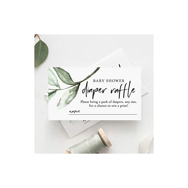 Bliss Collections Diaper Raffle Tickets for Baby Shower, Rustic Greenery, Invitation Card Inserts for Fun Baby Shower…