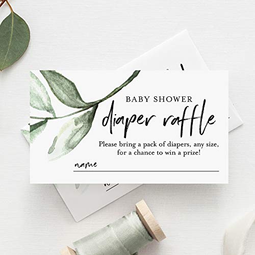 Bliss Collections Diaper Raffle Tickets for Baby Shower, Rustic Greenery, Invitation Card Inserts for Fun Baby Shower…
