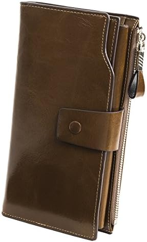Women's RFID Blocking Wallet Luxury Genuine Leather Clutch Ladies Travel Purse Clutch Bag Handbag Apricot