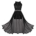 iEFiEL Girls Halter Lace Chiffon Flower Wedding Bridesmaid Dress Junior Ball Gown Formal Party Pageant Maxi Dress Black Floor Length 10