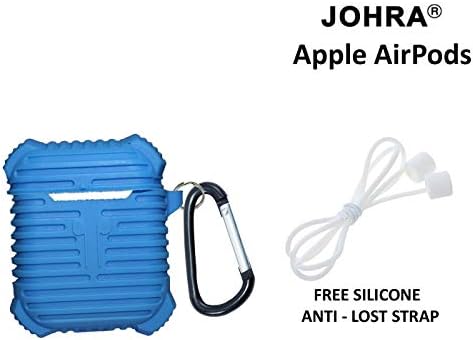 Johra® Silicone Shock Proof Protection Sleeve Carrying Bag Box Case Cover for AirPods Wireless Headset Headphones Earphone (Free Anti Lost Silicone Strap) - Light Blue